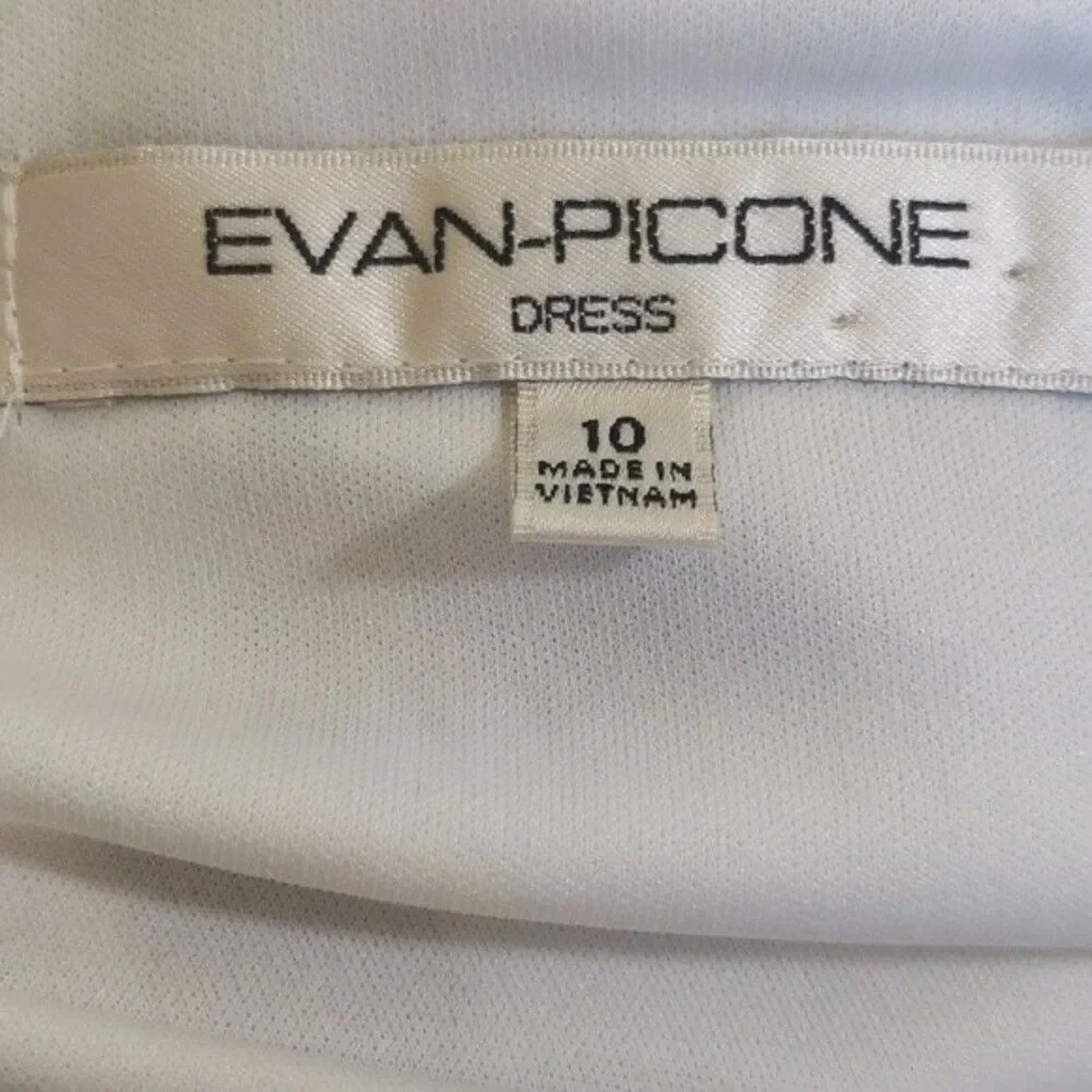 Evan Picone dress white with black flowers v-neck ruched waist - 10